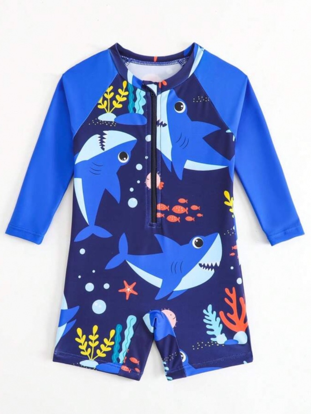 Infant Boy Shark Print One-Piece Swim With Zipper - Picture 2 of 6